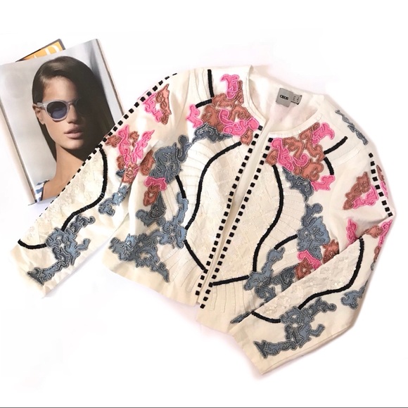 ASOS Jackets & Blazers - ASOS | Jacket Sequins Beads Crop Top White Blazer